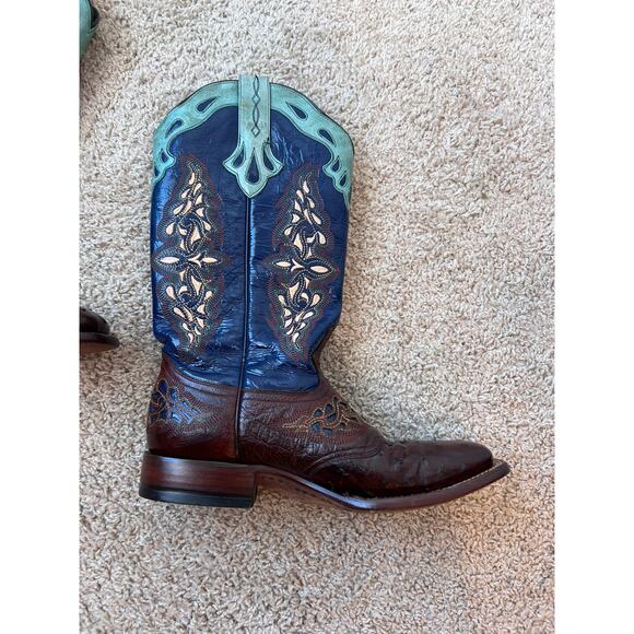 Lucchese Amberlyn Boots Blue Brown Full Quill Ostrich Western Cowgirl size 8 B - Picture 6 of 10